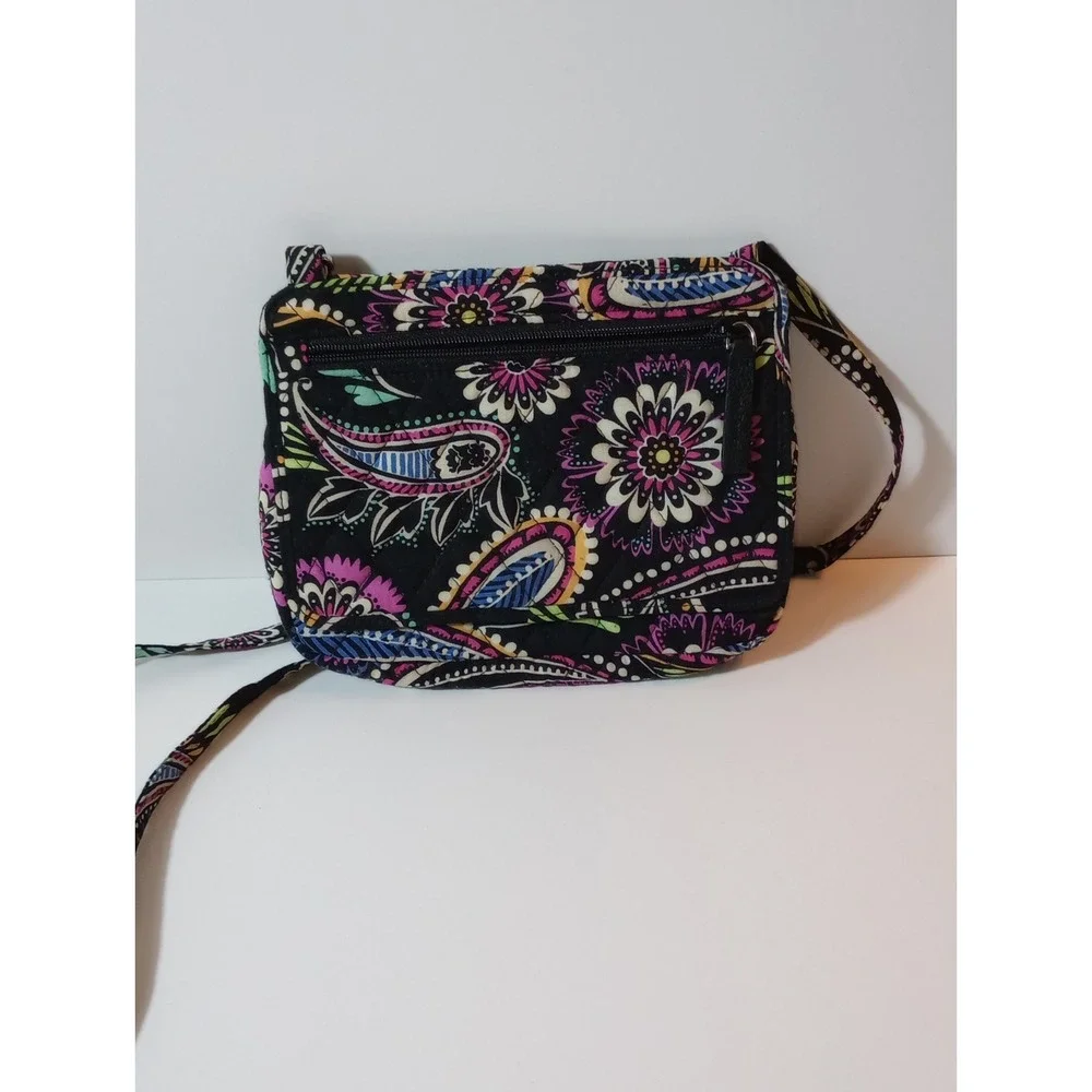 Vera Bradley Bandana Swirl Petite Crossbody Black Paisley Quilted Bag 8x5